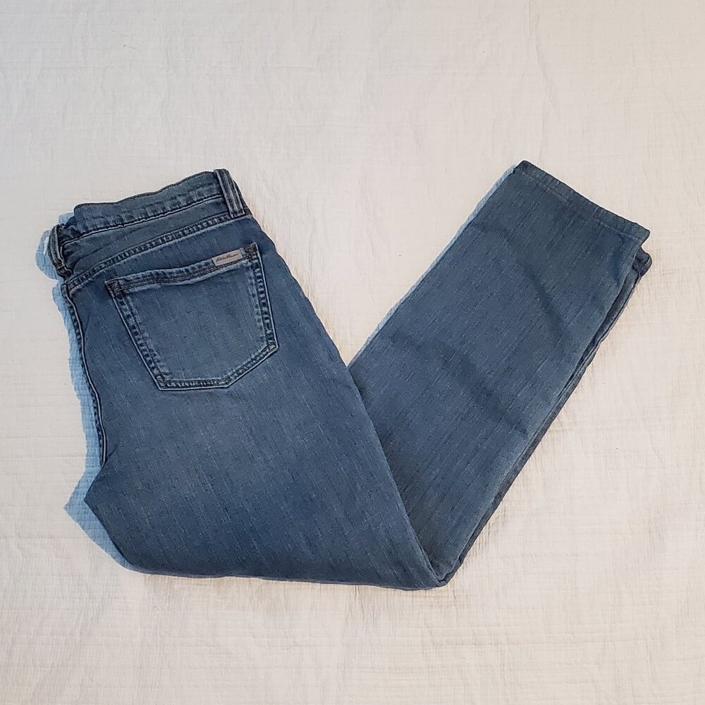 Eddie Bauer Boyfriend Midrise Straight Flannel Lined Blue Jeans in 6 petite